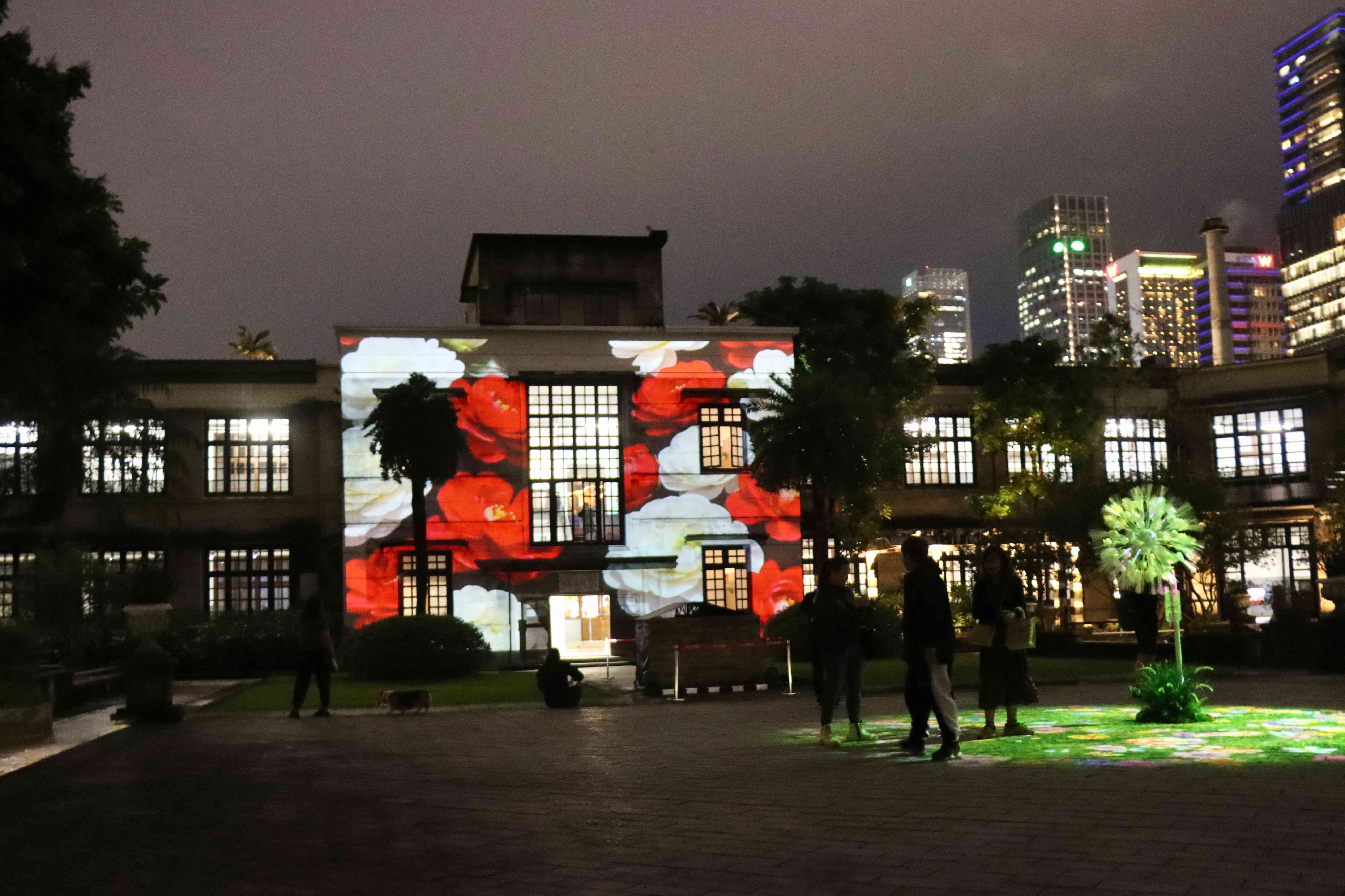 山茶花以超現實的巨型意象佔據視覺核心 。