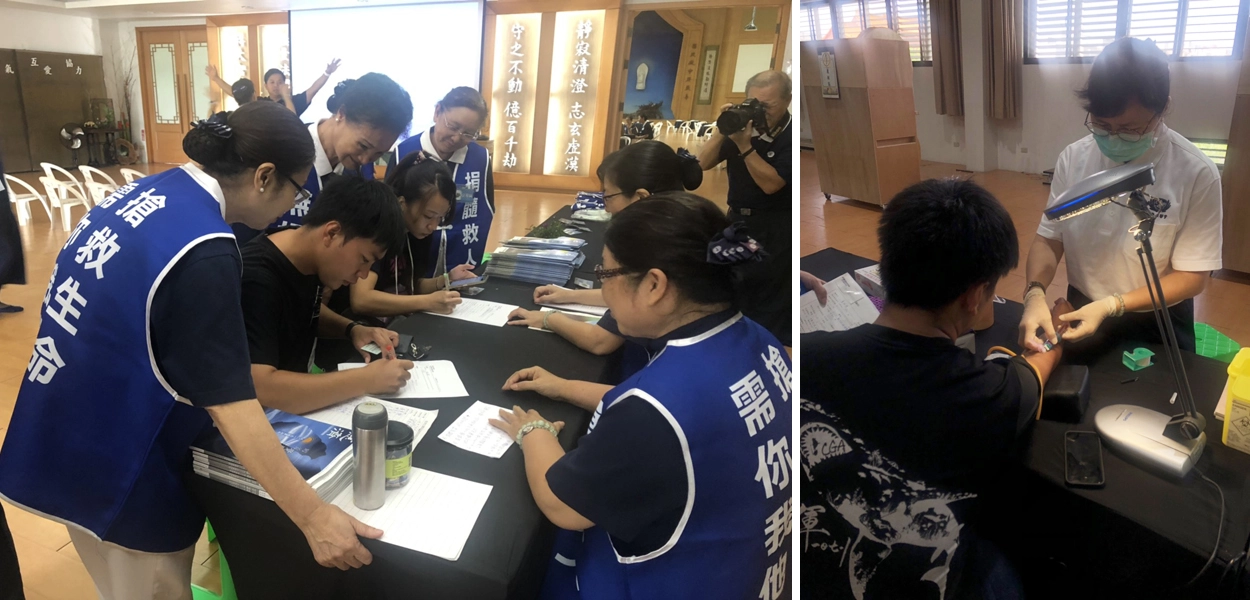 民眾熱情響應，即使宜蘭下著大雨，仍然吸引許多人到現場建檔。民眾熱情響應，挽袖捐血建檔，期盼救人一命。（圖／慈濟基金會）