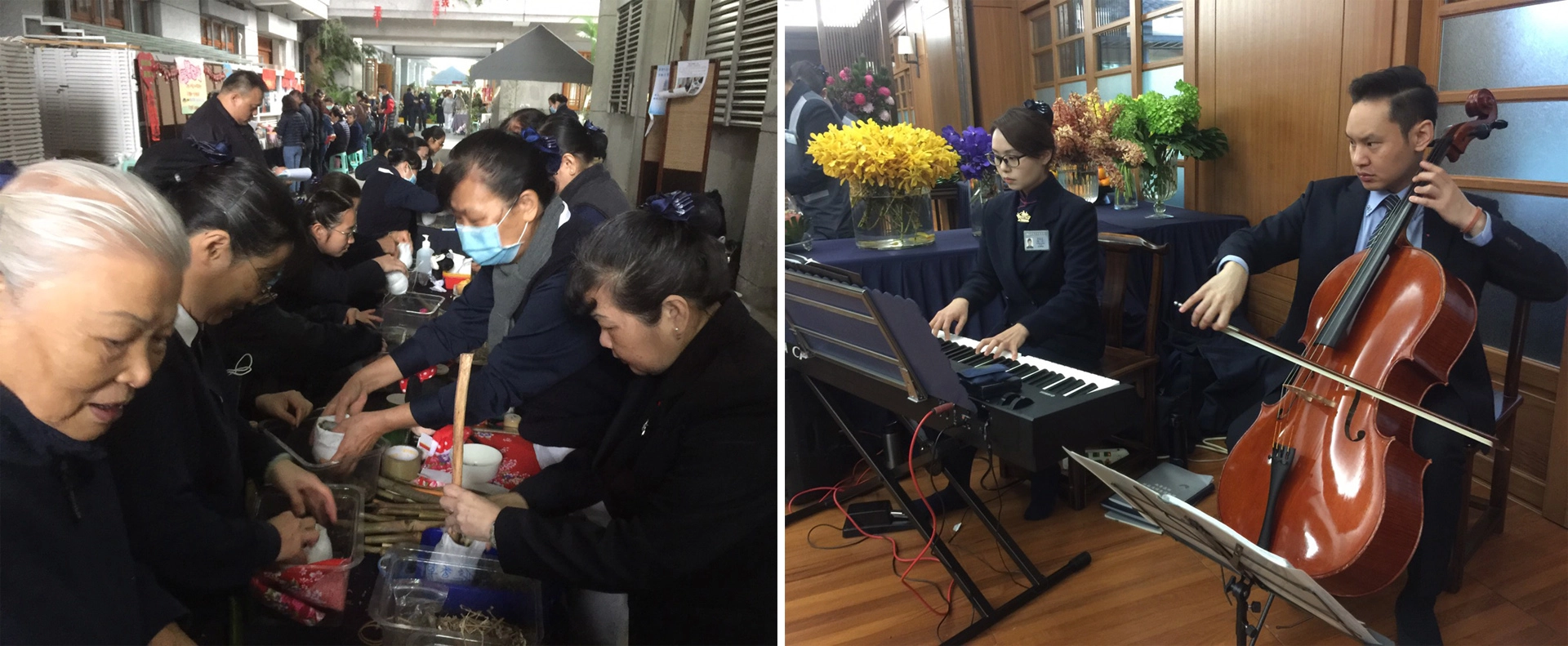 名曲演奏、各類環保「化廢為寶」的DIY教學攤位、各式益智遊戲，花蓮靜思精舍充滿著濃濃的回「家」過「心」年年味。