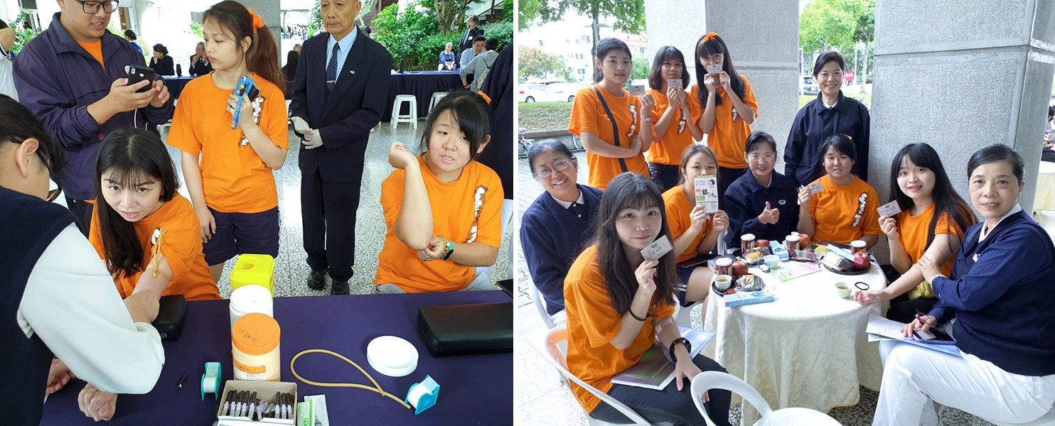 場上激烈競賽後，許多同學熱情挽袖參加造血幹細胞驗血活動，其中每年都獲得精神總錦標的社工系橘色大隊更是多位同學熱情響應，讓運動場上的熱血延續成為幫助別人的熱血。