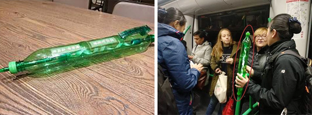 「證嚴上人行腳期間，有一位環保菩薩，利用三支寶特瓶做成一支大筆，可以寫也會發光，恩婷師姊前往馬德里參加氣候變遷大會時，因為要藉題說法、傳法，帶著這支大型環保筆到處走。」