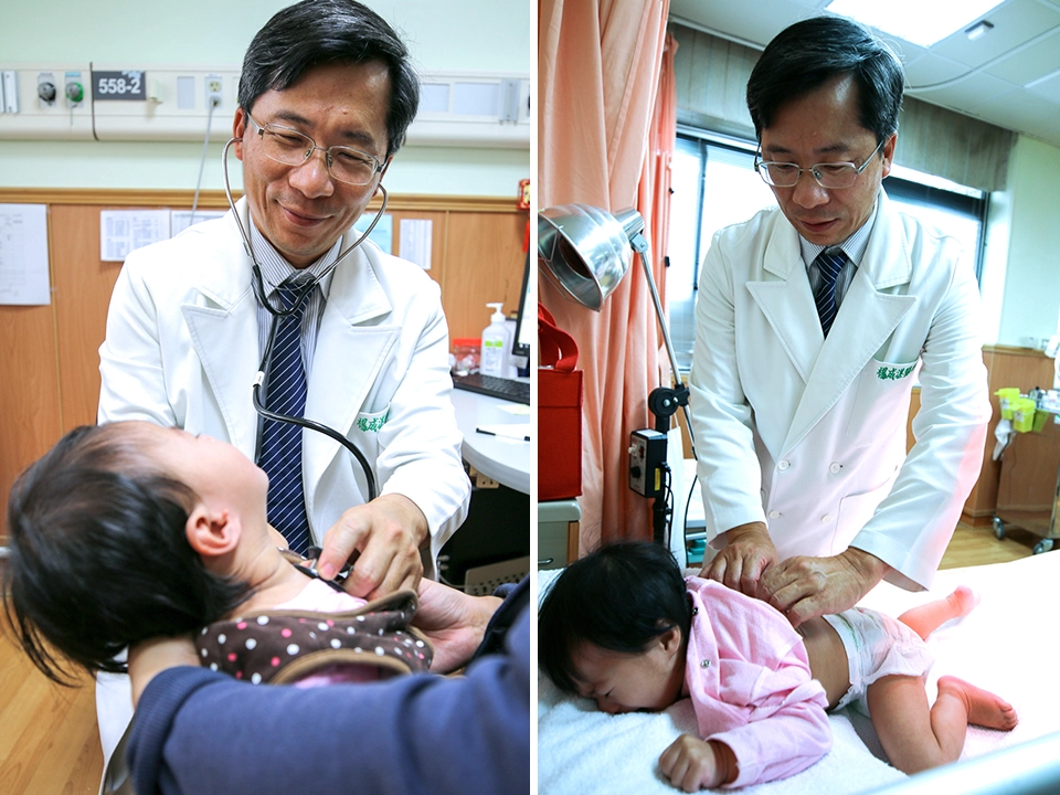 在花蓮慈濟醫院中醫兒科主任楊成湛為腦麻病童看診治療，楊醫師為欣欣進行中醫捏脊按摩，放鬆肌肉張力，增加運動能力。
