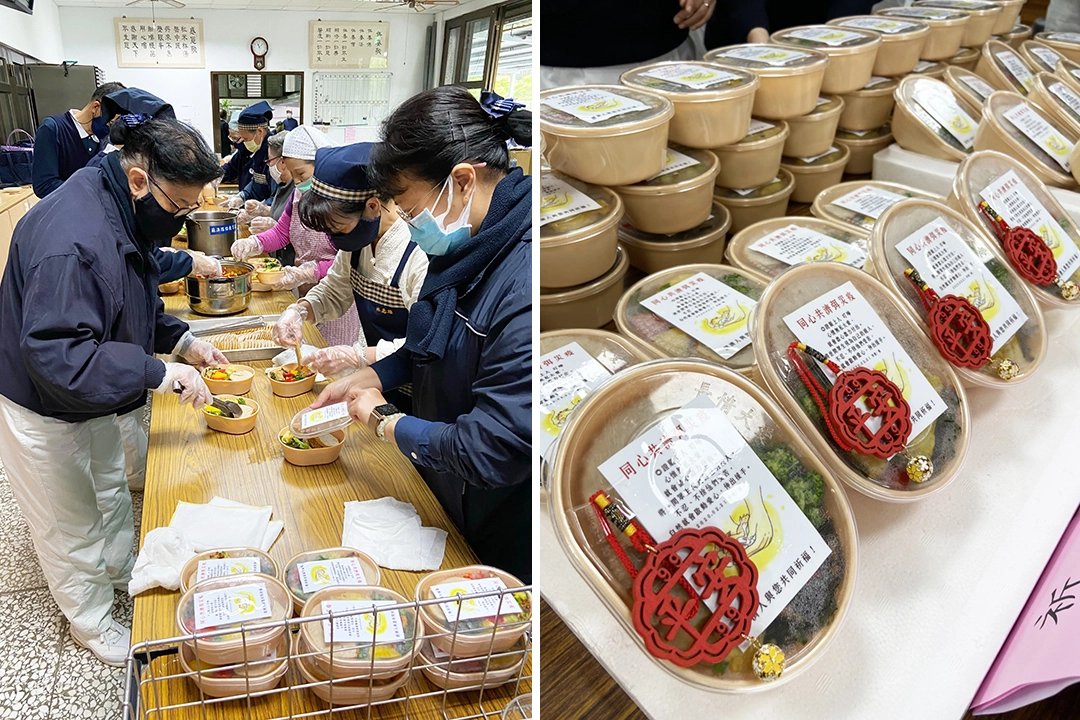 慈濟羅東聯絡處志工一早就前往裝置便當，並將祈福便當送到五結鄉公所，一同響應齋戒茹素。