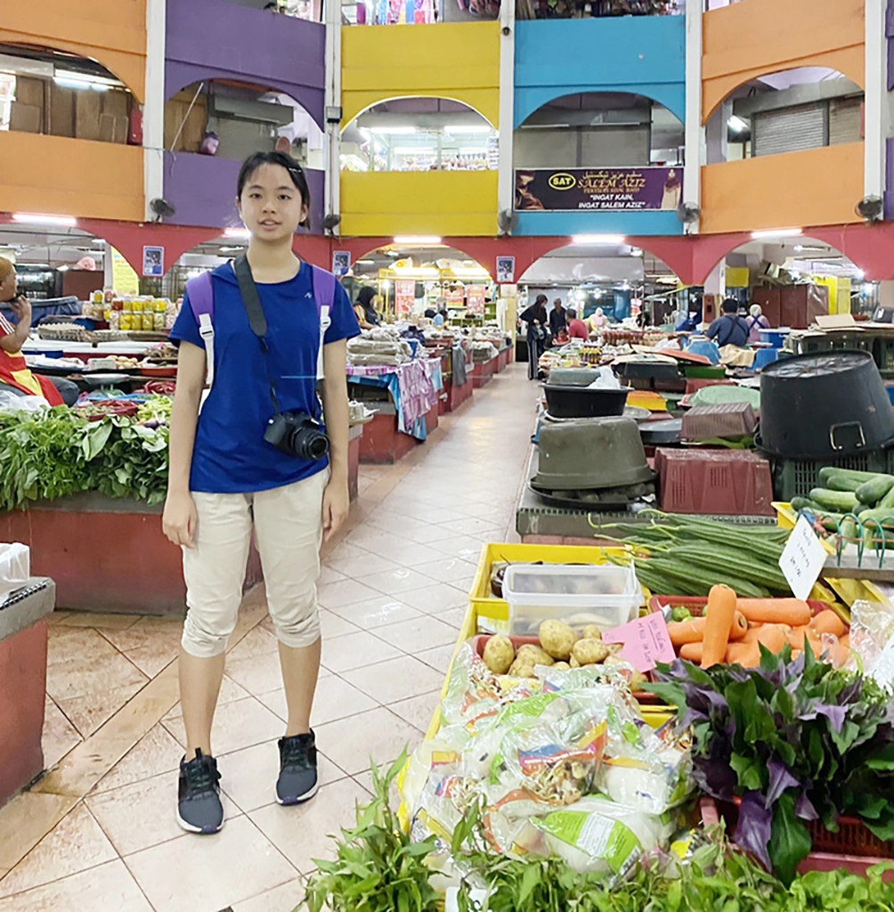 陳翎在母國市場尋找各種野菜並拍照。