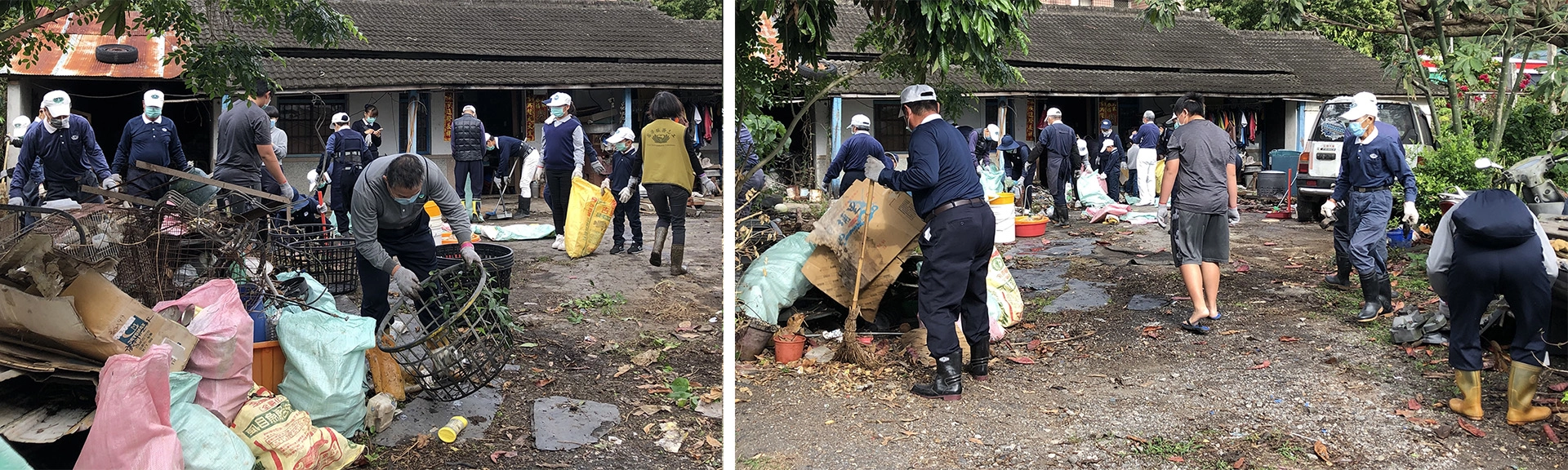 台東區的慈濟志工們，努力地清掃及搬運家中已久的雜物及堆積很多垃圾。