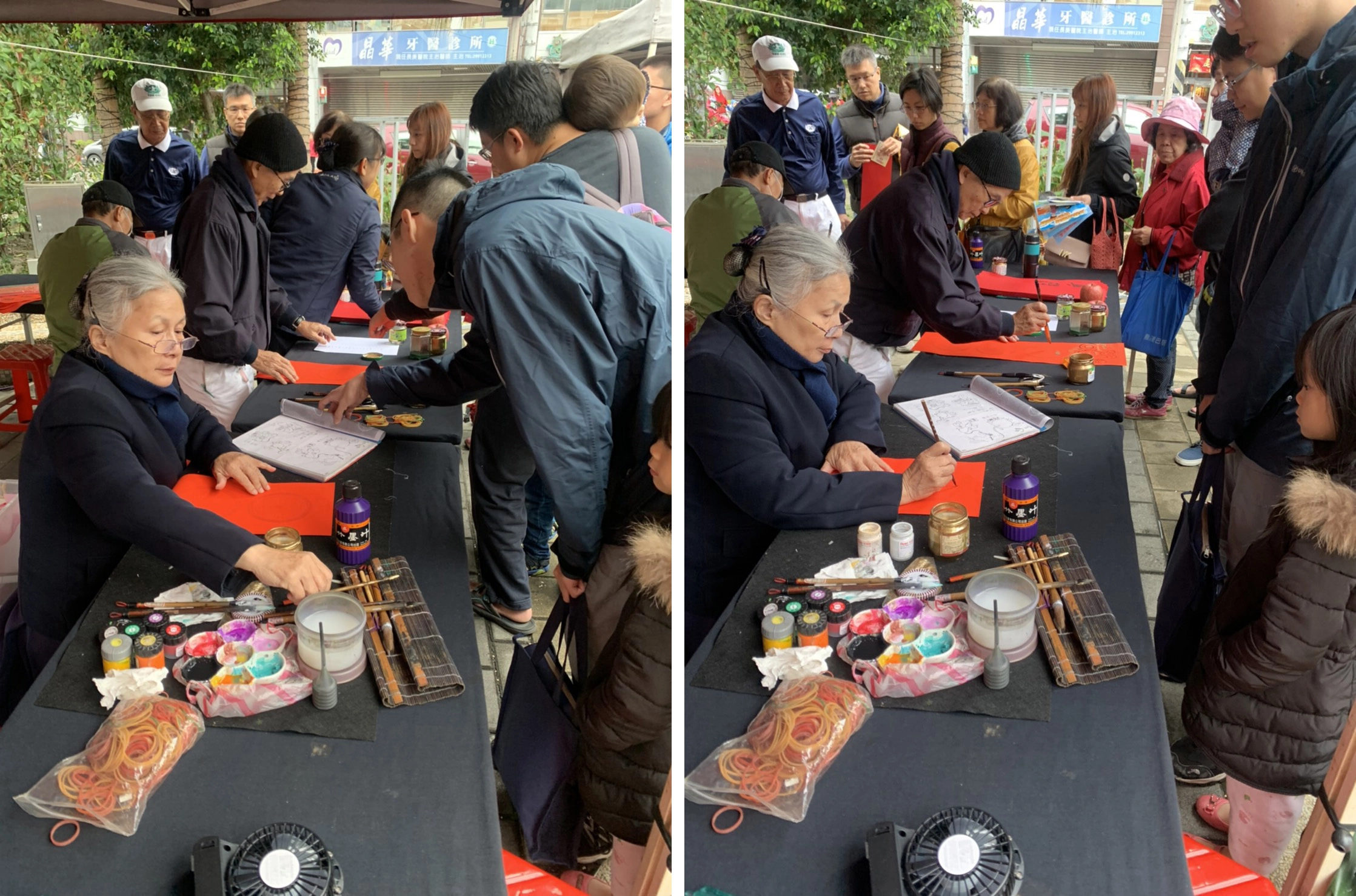 活動中有慈濟志工揮毫春聯，與來賓及民衆結緣。
