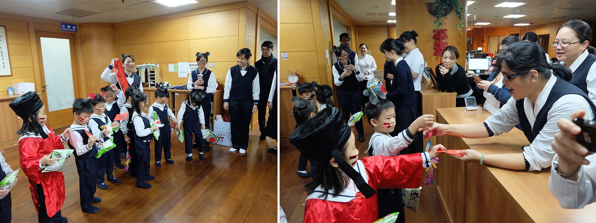 大愛幼兒園的老師向叔叔阿姨們介紹這次孩童們準備的禮物，以及每個禮物的發想與意義。幼童的環保小禮物，深受叔叔阿姨們喜愛。