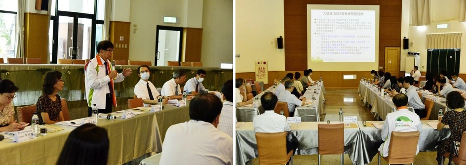 左圖說：健保李署長肯定醫療團隊持續投入阿里山及大埔鄉偏鄉醫療的努力。 右圖說：大林慈濟醫院醫事室楊登琦主任分享大林慈濟醫院在大埔鄉的醫療經驗。