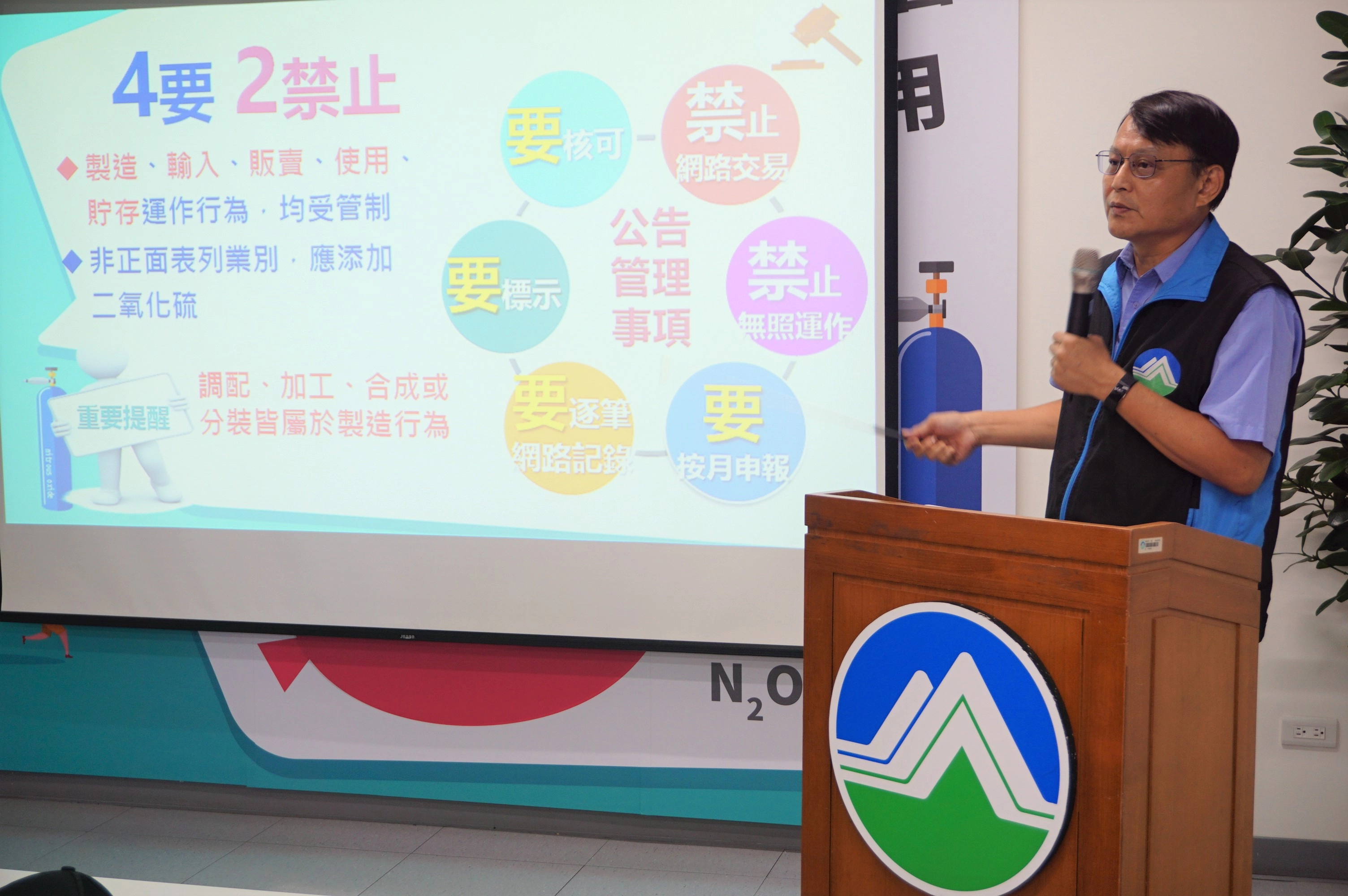 化學局局長謝燕儒說明笑氣之「4要2禁止」管制措施