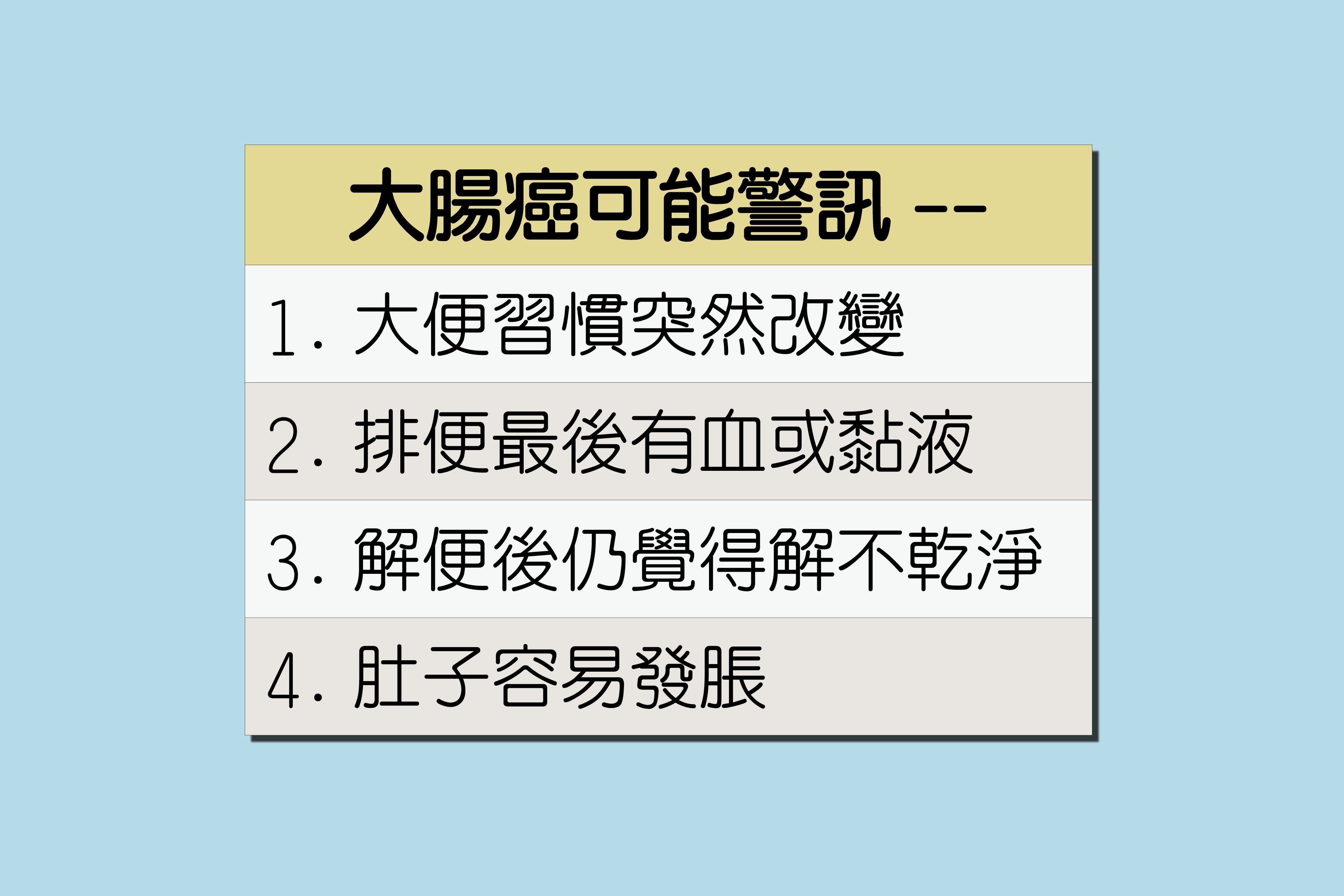 大腸癌警訊。