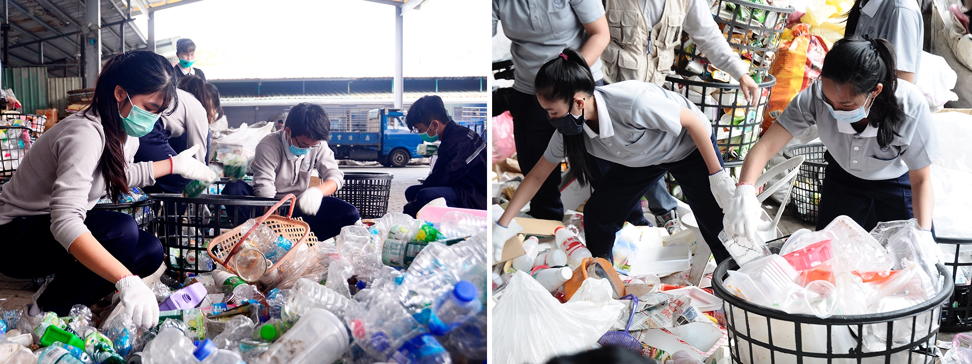 慈濟科技大學的外籍學生，首度到慈濟環保站體驗。貪圖一時的方便，竟然會製造這麼多回收物。