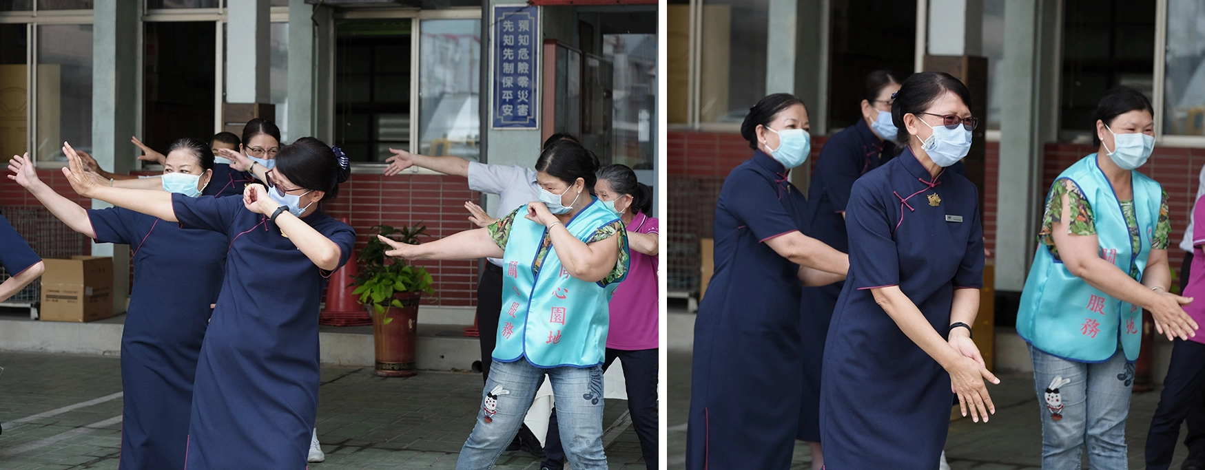 台電志工團現場表演洗手舞宣導勤洗手的重要，邀請慈濟志工們一同勁歌熱舞，氣氛熱鬧。