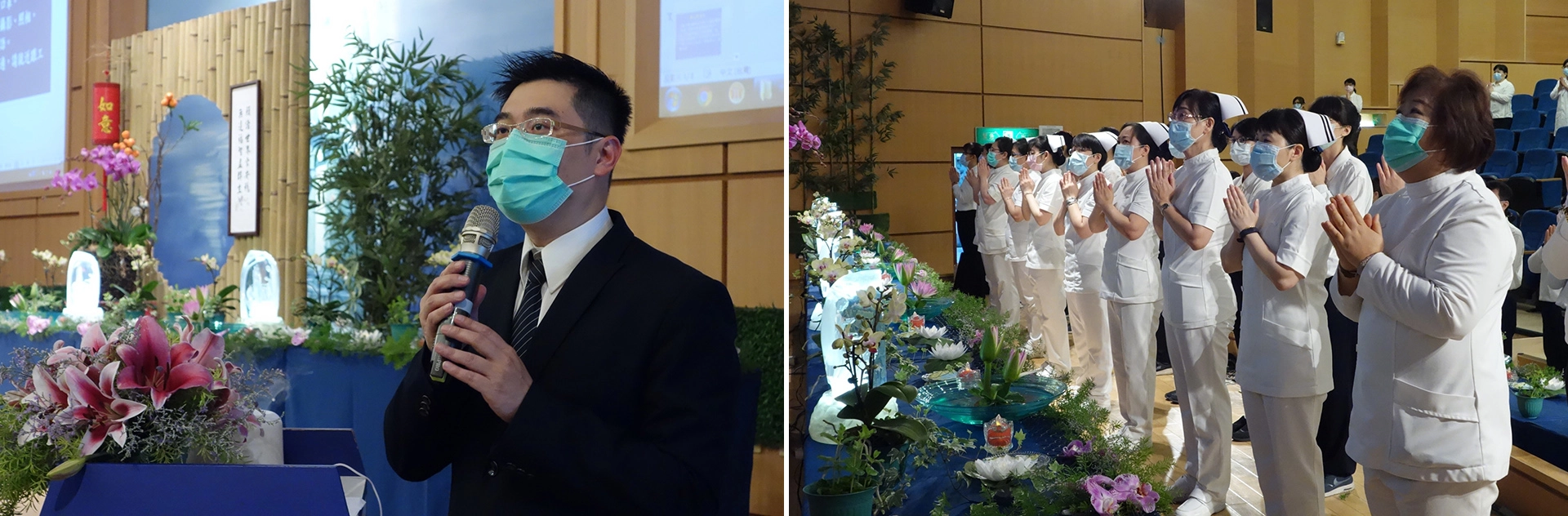  大林慈濟醫院五樓大講堂浴佛情形。