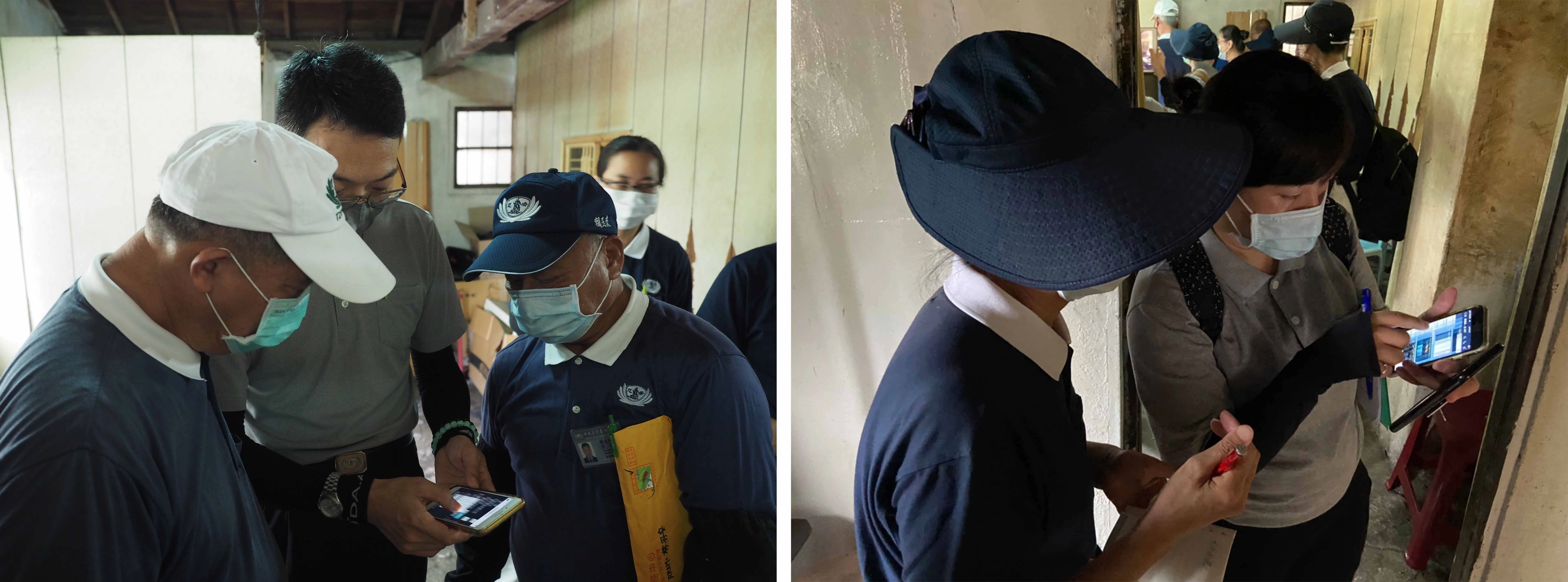 慈濟志工與修繕團隊前往壽豐鄉豐裡村訪視家戶，只見每個人拿著手機，又是紀錄又是拍照，體驗新系統上線的便利。