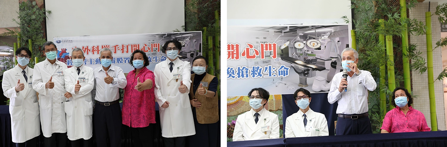 醫療團隊為古新松切蛋糕慶祝重生。古新松說，一年後要更健康的再來跟大家吃蛋糕慶祝。