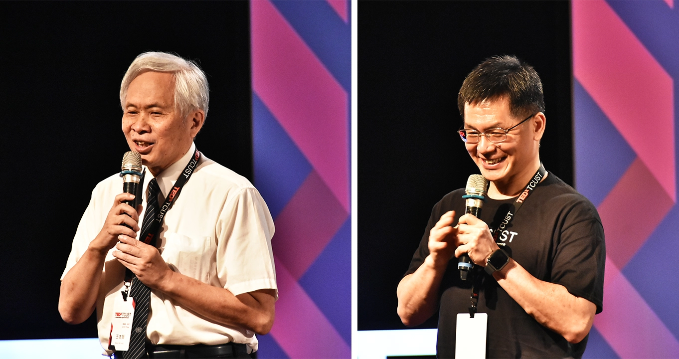 左圖慈濟教育志業執行長王本榮表示，有正能量的經驗分享，是師生很好的學習機會。右圖慈濟科技大學校長羅文瑞表示，取得TEDxTCUST授權，讓學校成為傳遞美善題材的平台。