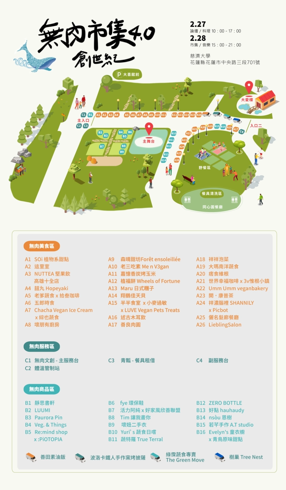 2/28無肉市集於慈濟大學攤位分布圖