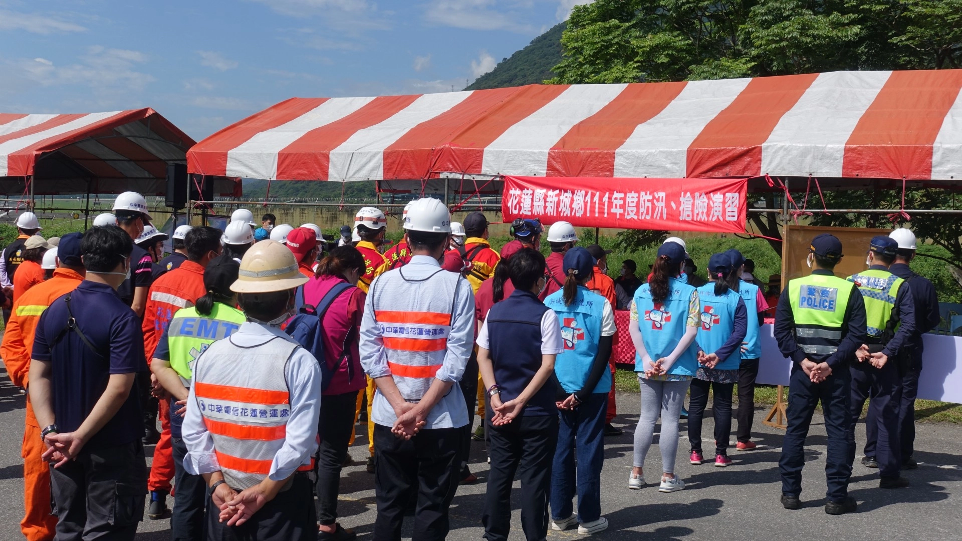 花蓮縣新城鄉4月22日於佳林七號橋辦理防汛演習。