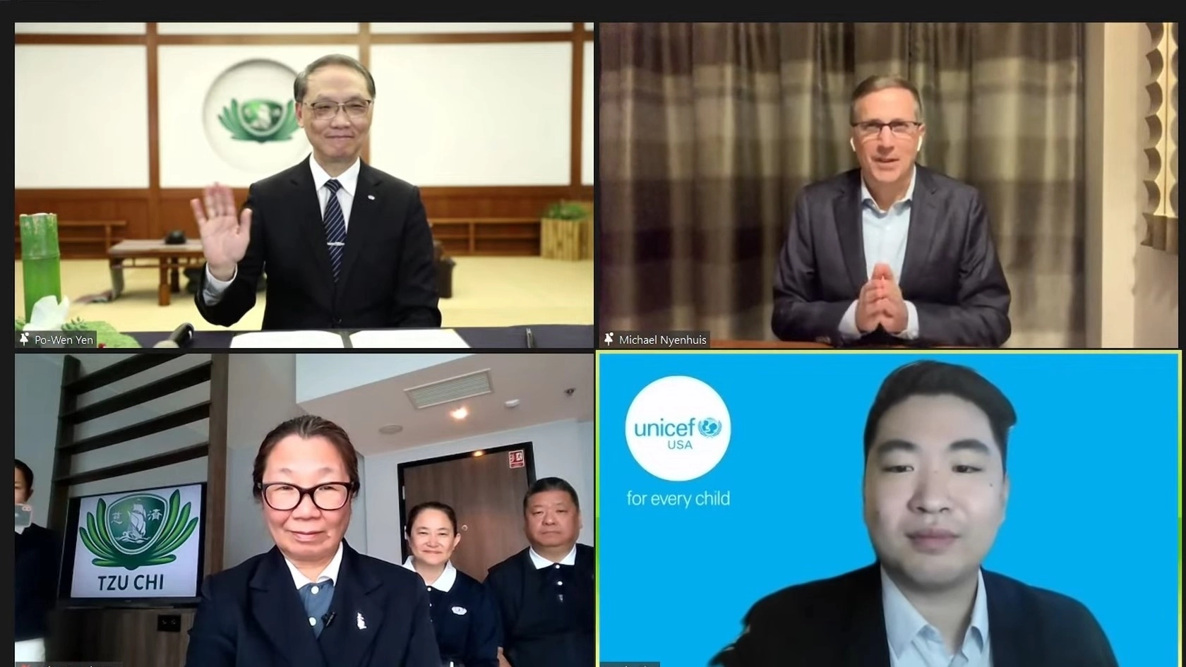 慈濟與聯合國兒童基金會攜手合作為烏克蘭孩童及其家庭提供人道援助，台灣時間4月22日20點透過視訊簽署合作備忘錄。