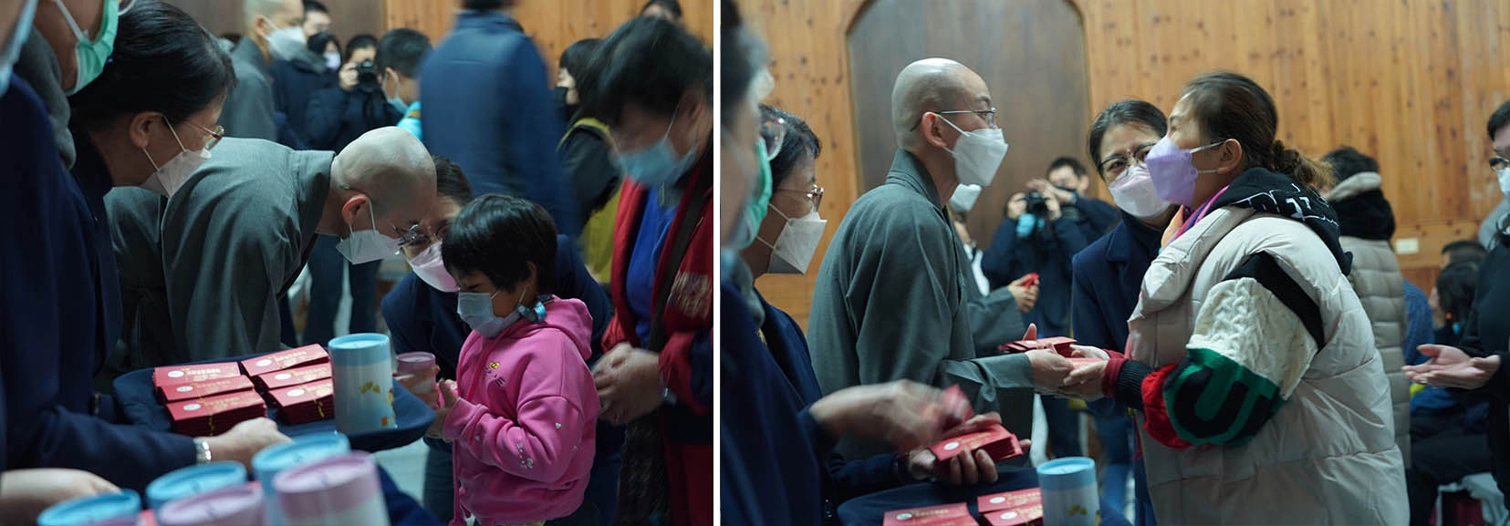 慈濟12月18日在池上鄉杜園舉辦歲末祝福感恩會，法師為鄉親發福慧紅包並獻上祝福。