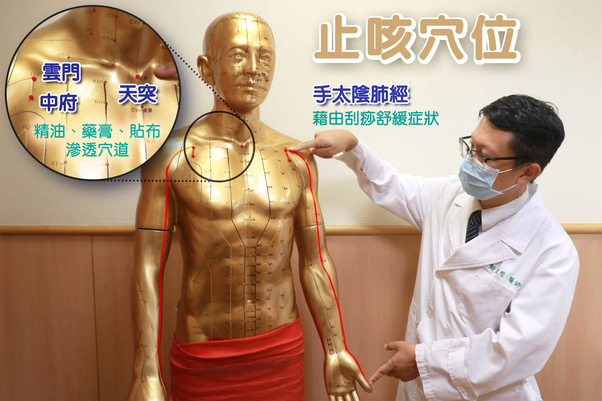 藉由簡單方式刺激穴道，緩解咽癢咳嗽症狀。