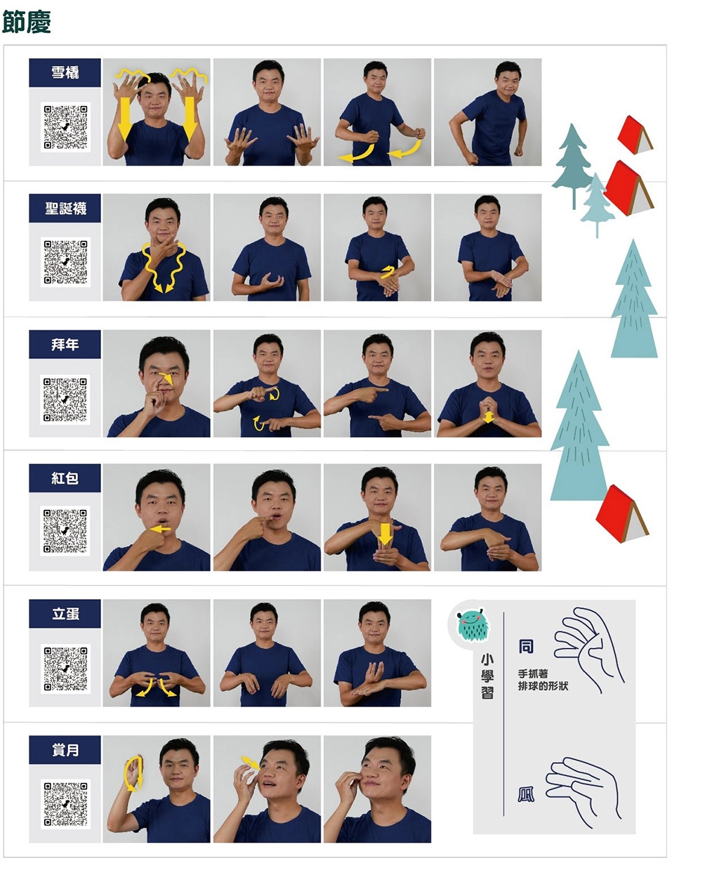 學齡前2至6歲教保服務人員手語手冊內頁。