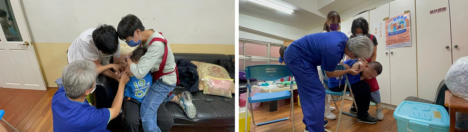 每位院生狀況不同，需要老師、護理師與工作人員三方配合才能順利接種疫苗。