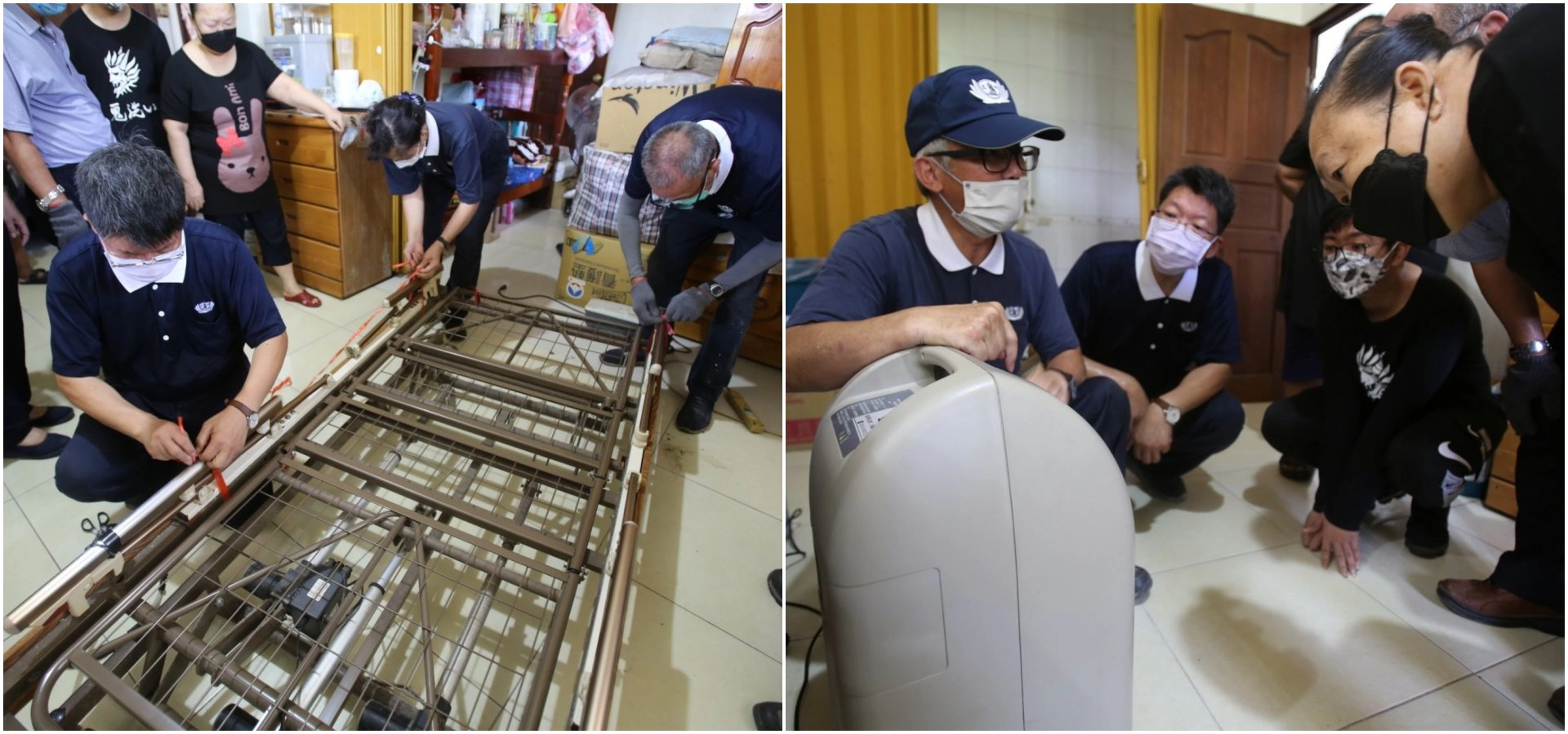 慈濟7月送來陳家需要的電動醫療床、製氧機，志工說明使用方法。