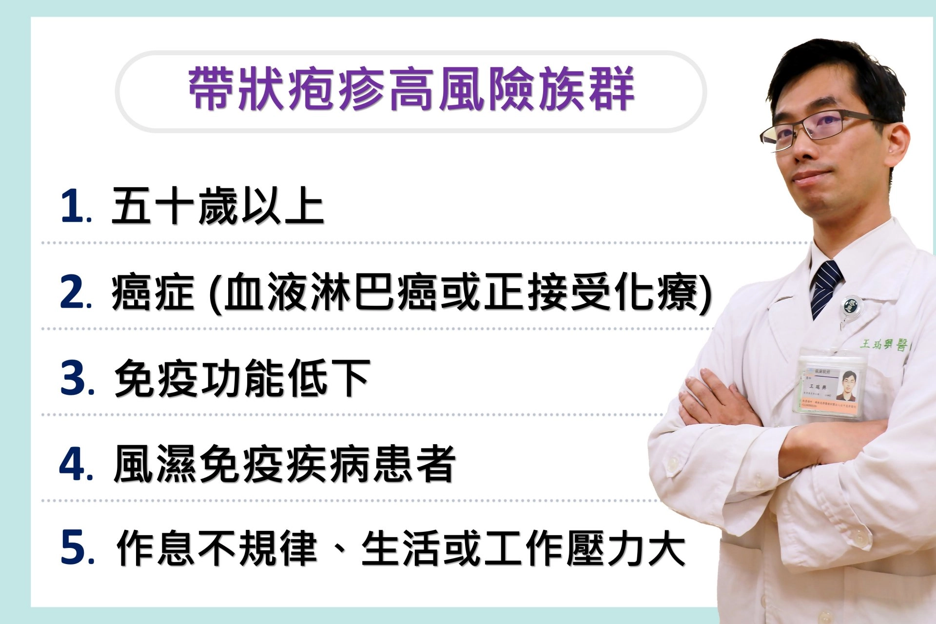 王瑞興主任說明帶狀疱疹高風險族群。