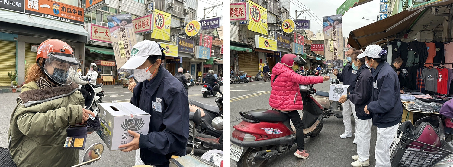 2月25日彰化慈濟走上街頭募心募愛，在菜市場看到台灣人的善心與善念。(圖為慈濟基金會提供)