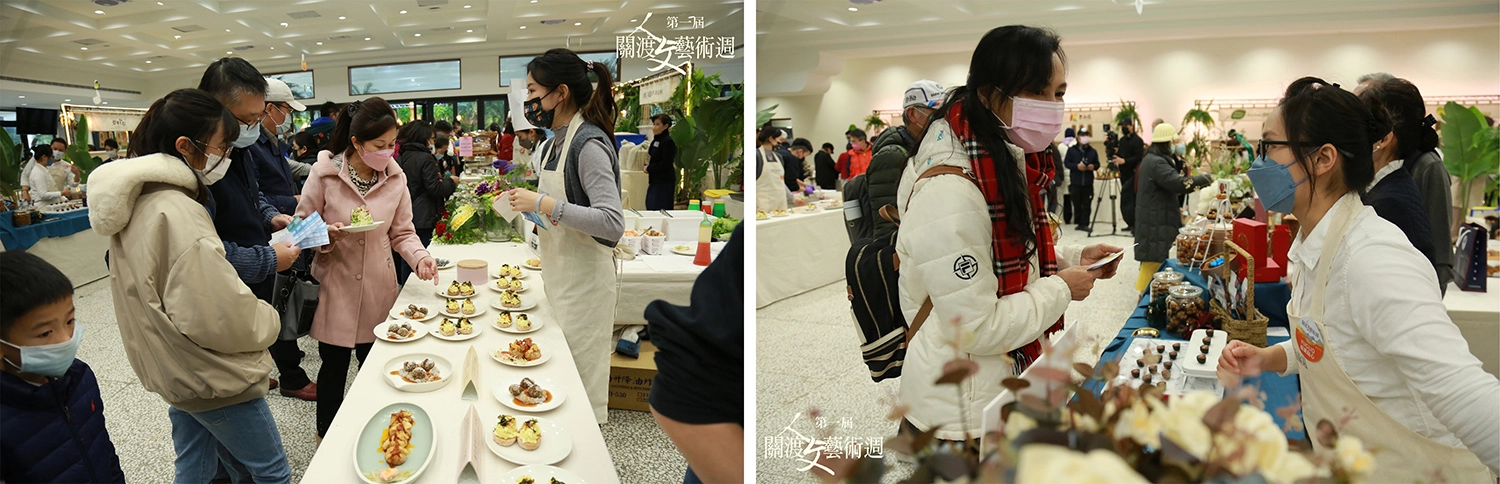參加蔬食市集民眾。／人潮湧入蔬食市集購物。