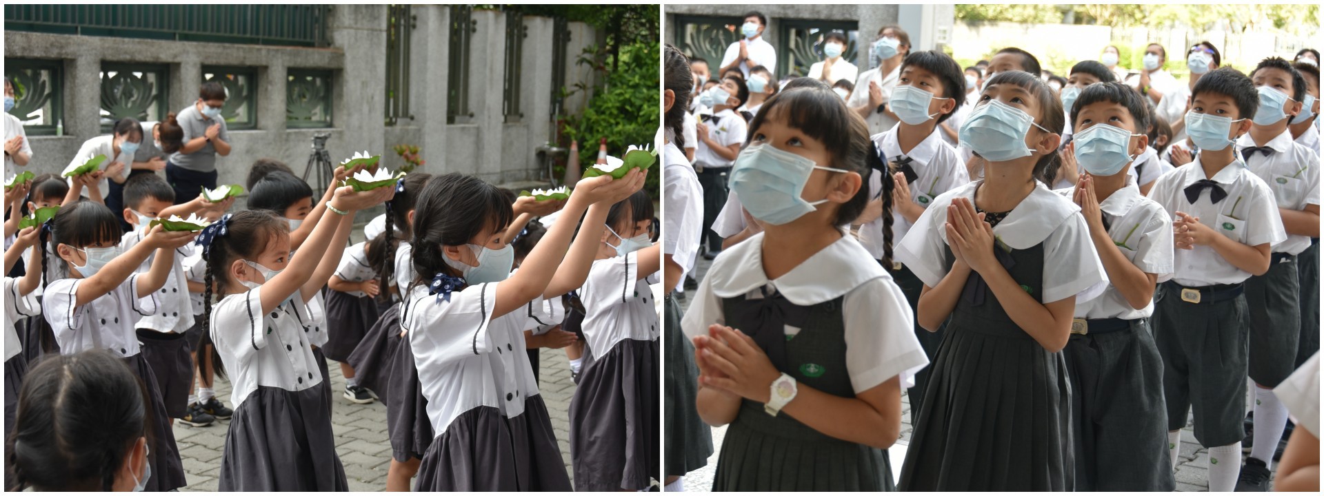 國小部幼兒園的孩子恭敬獻花