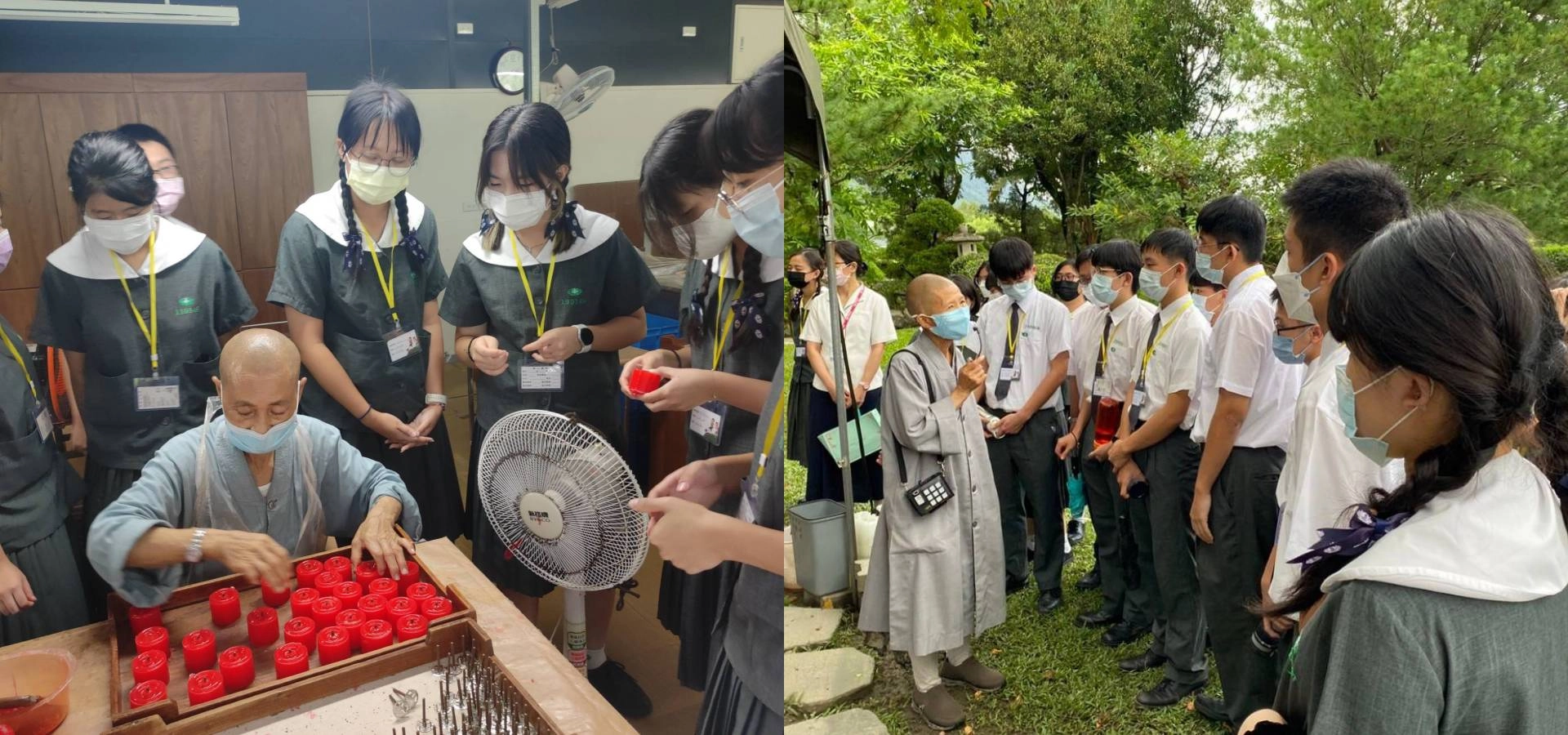 精舍師父親切悉心的智慧傳承，蠟燭工廠內同學感受到師父一日不作一日不食的生活智慧。