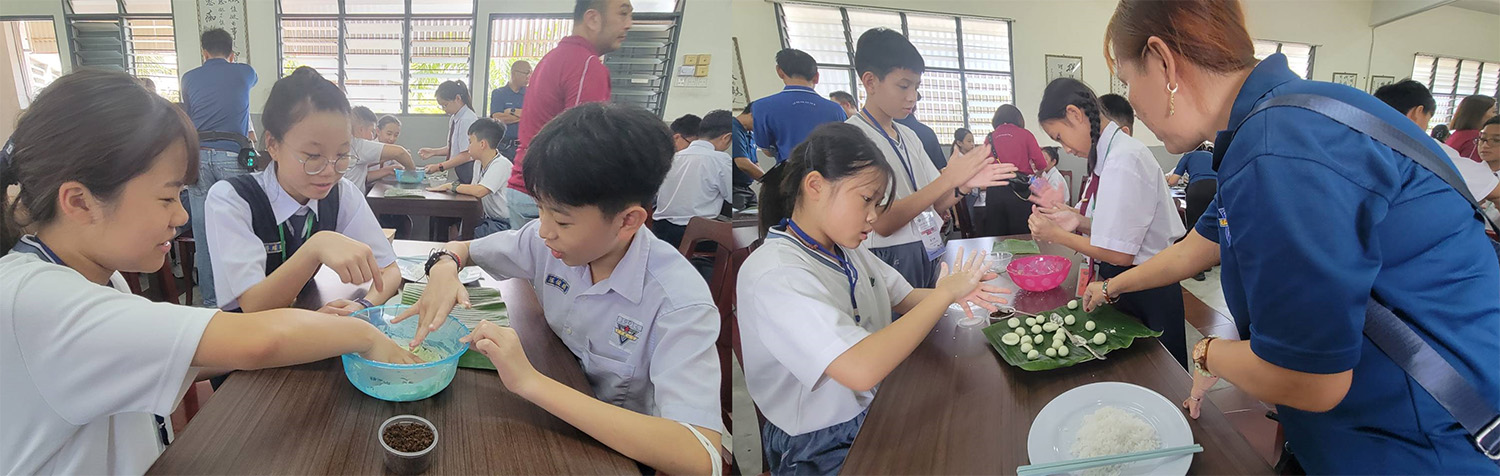 除了參觀碾米廠，孩子也在K校愛心家長的帶領下，親自動手製作馬來傳統糕點。