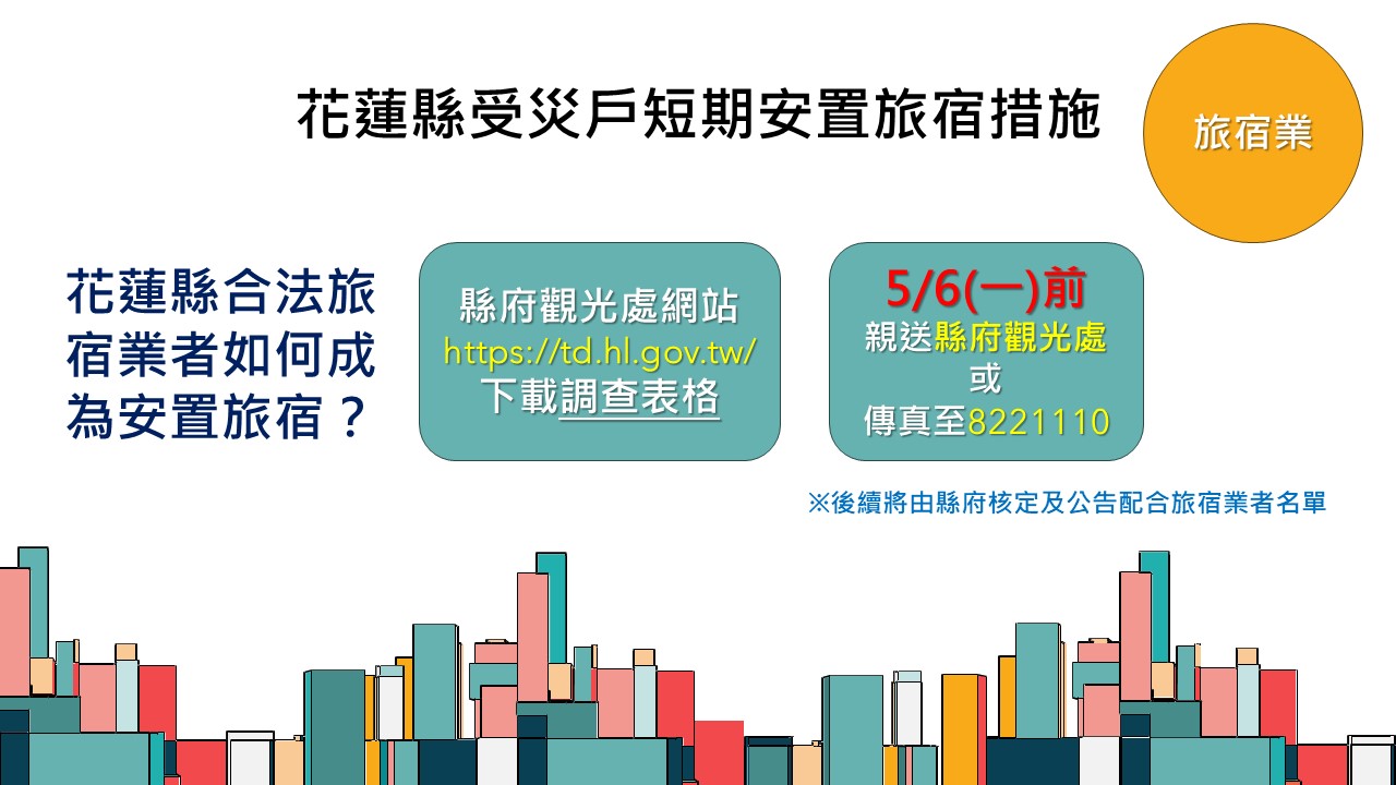 地震受災戶短期安置 敬邀合法旅宿業者踴躍參與