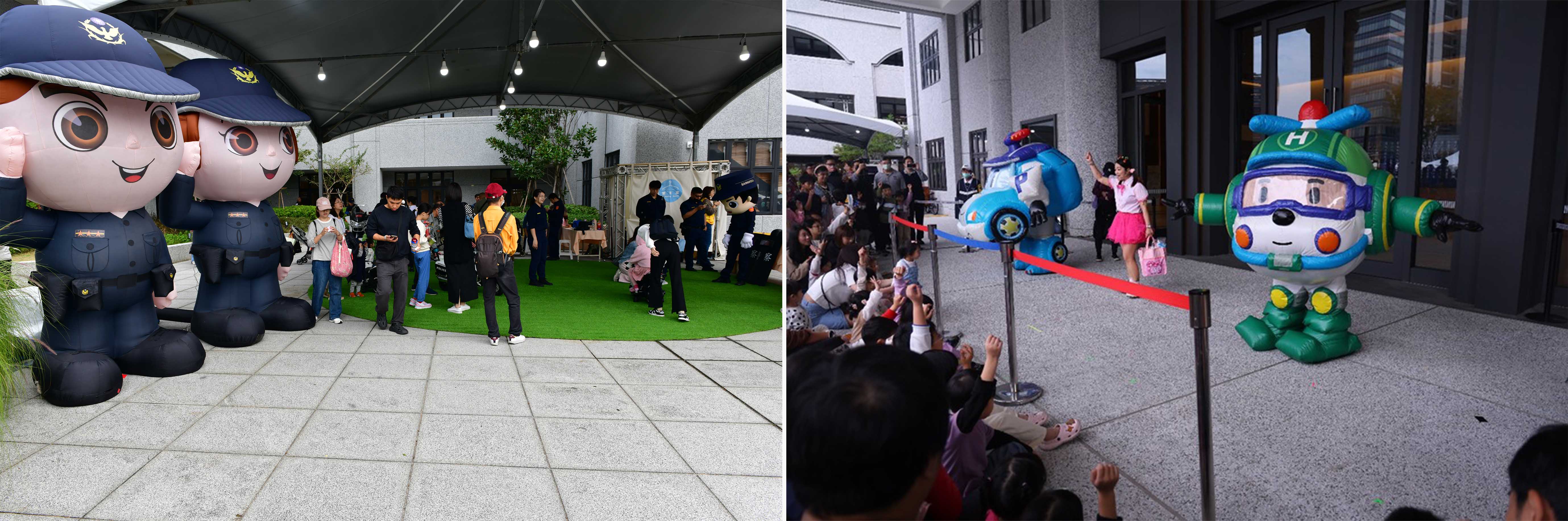 （圖左）為了讓親子家庭也能盡情同樂，藝術週特別與臺北市政府警察局北投分局合作，設置「波麗士哈雷機車—兒童警車體驗站」。（圖右）充滿人情味的場域親子一起同樂，更是一場感官與心靈的豐富旅程。