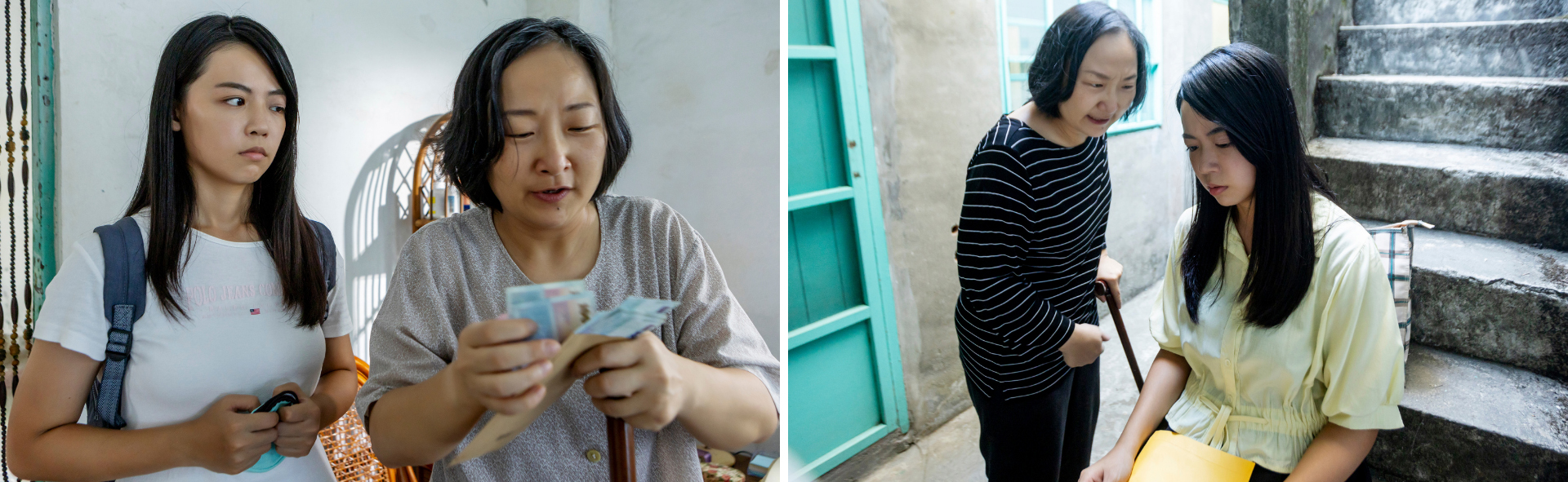 大愛劇《生命的麥田》廖梨伶飾馮媽，顧容慈飾女兒，兩人劇中都帶特殊妝。