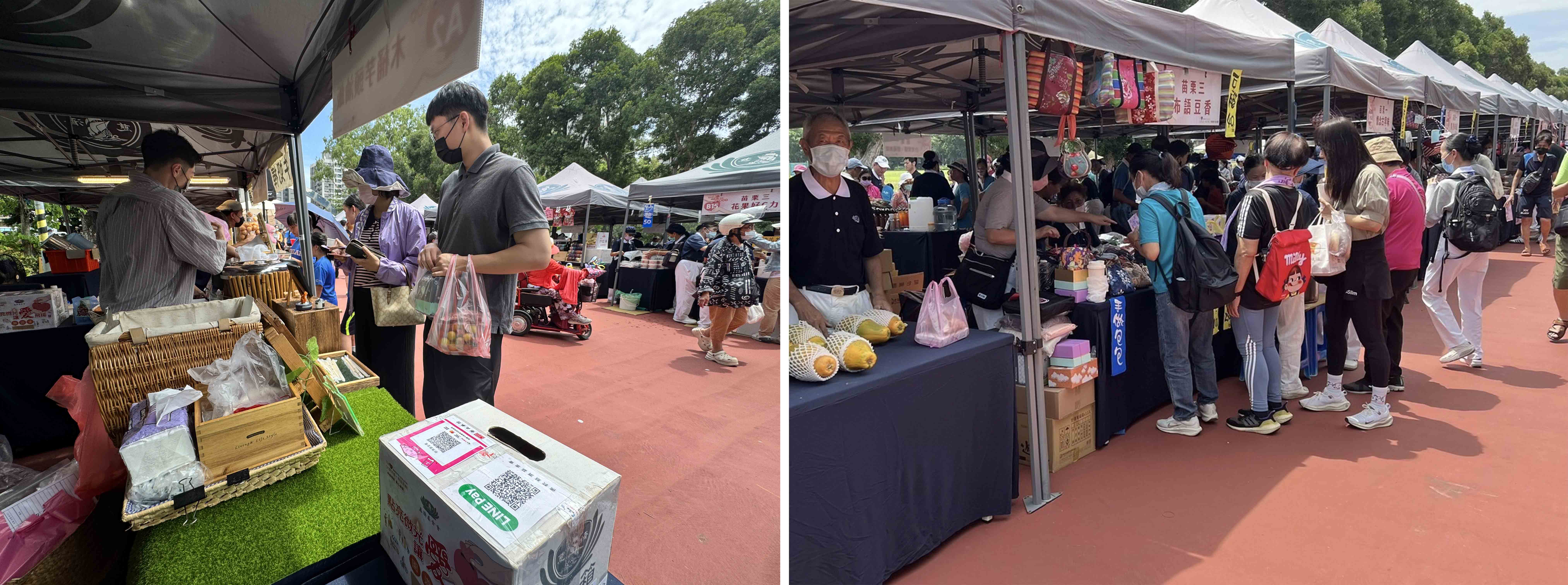 苗栗慈濟6月1日在竹南鎮運動公園舉辦「點亮微光．讓愛飛揚園遊會」。現場熱鬧愛心滿滿。
