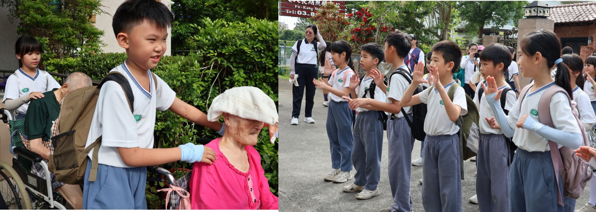 孩子除了用純真的歌聲帶來「聽我說謝謝你」手語，也為長者按摩搥背。