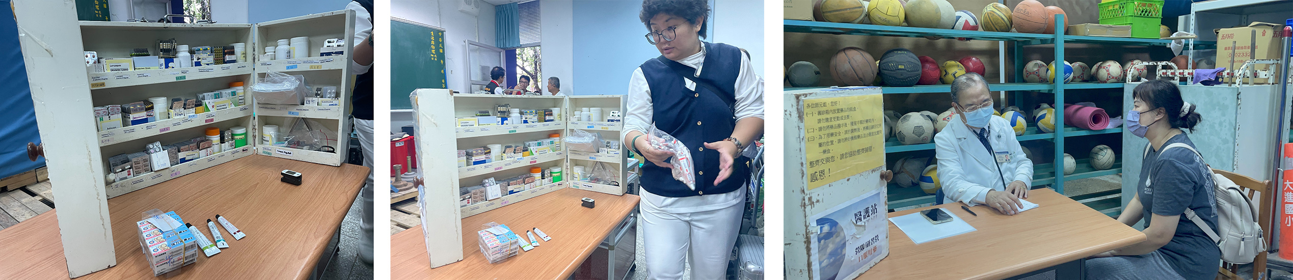 現場排隊就醫的陳小姐，擦著眼淚跟團隊訴說著昨天的經歷，之前到醫院領取的藥都被大水沖走，然後家裡還有三個孩童要照顧，還好有花蓮慈濟醫院，讓她可以就近領取藥物。