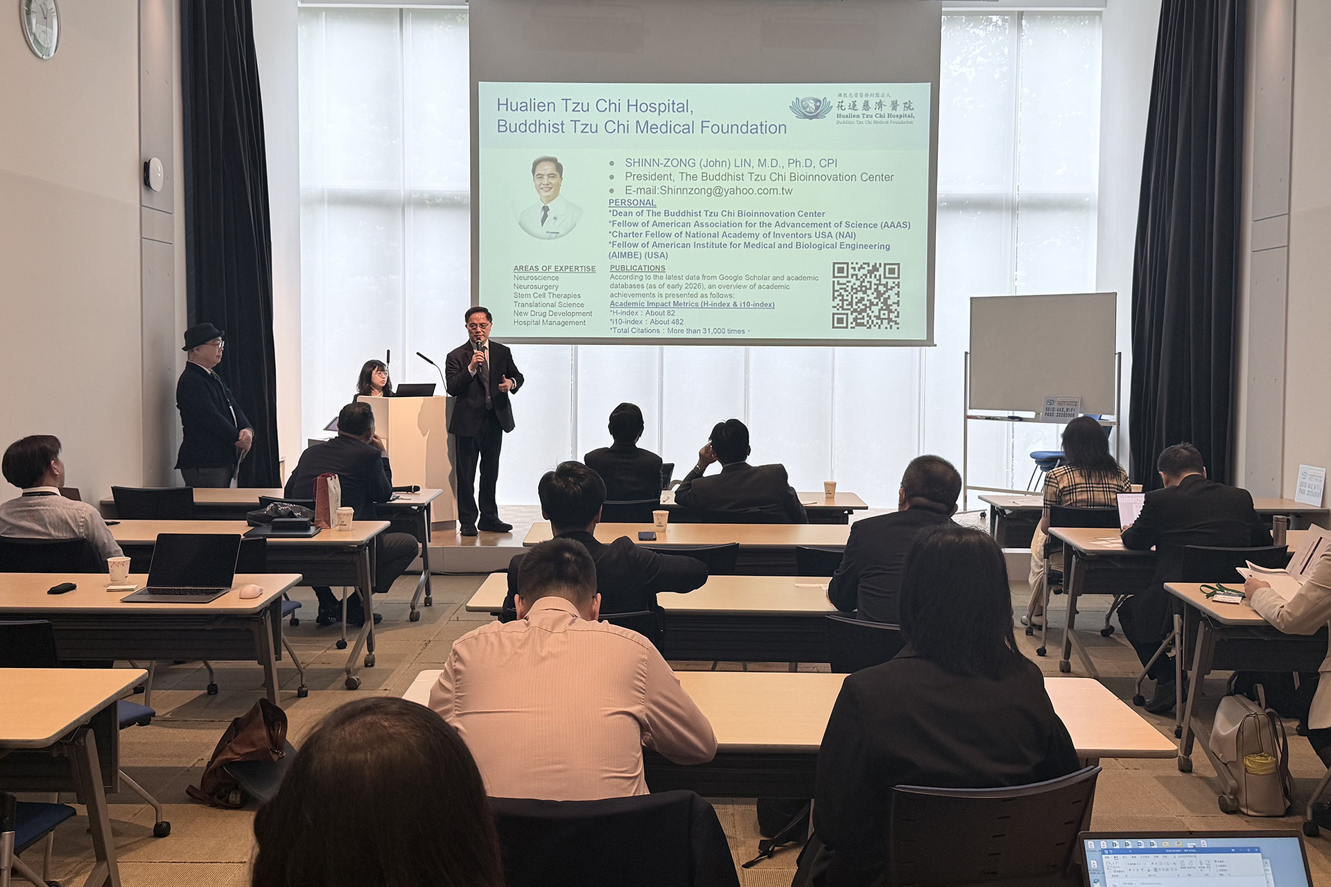 林欣榮院長在此次日本行有三場簡報分享，希望將花蓮慈濟醫院的新藥、細胞治療等創新研發成果，推廣到整個亞洲。
