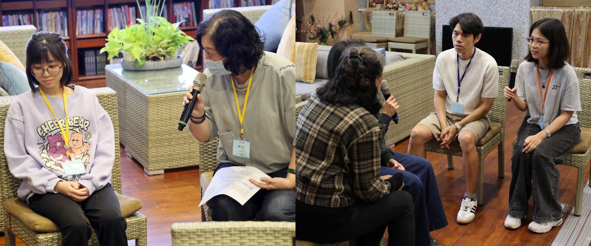 學員分組模擬實際訪視狀況，翁純瑩遺傳諮詢師鼓勵學員，面對不同個案時每個人都會有不同的反應，不論表現的是否完美，都要理解陪伴不必填滿每一個空白