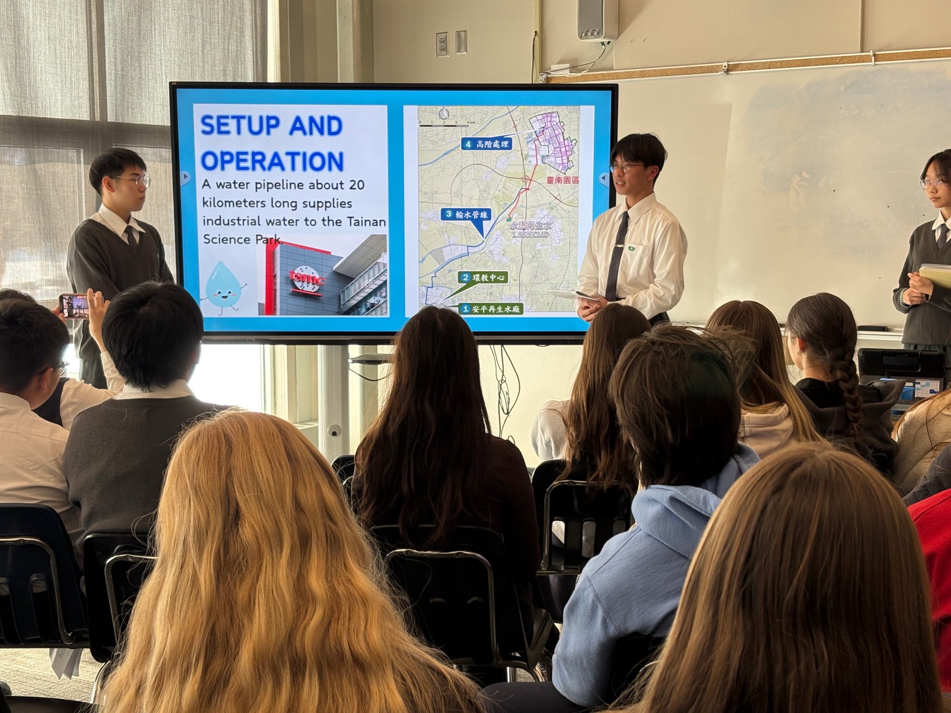 在SDGs6議題交流中，臺南慈中學生以臺南安平水資源回收中心為例進行報告。