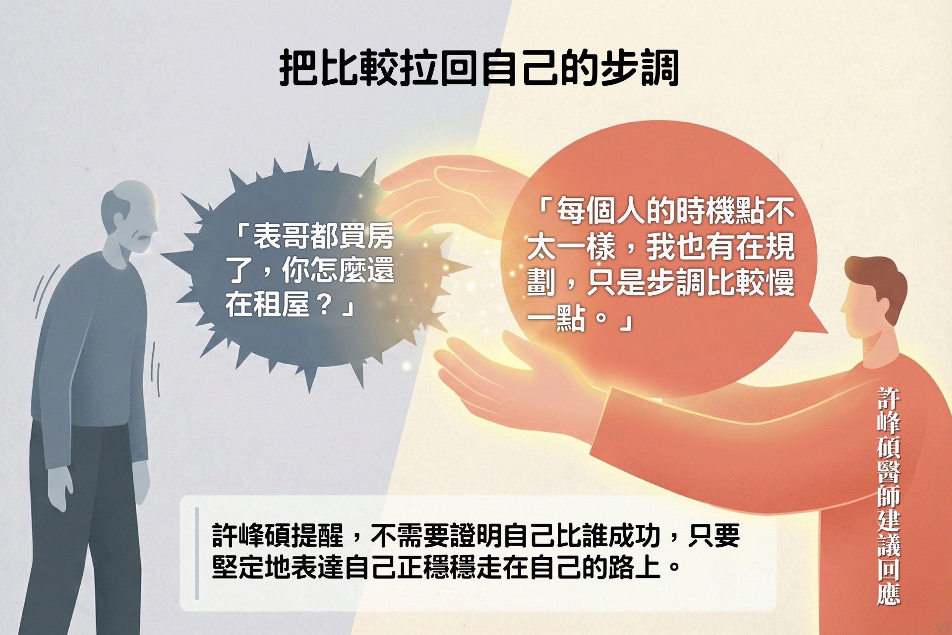 面對比較，拉回自我步調。