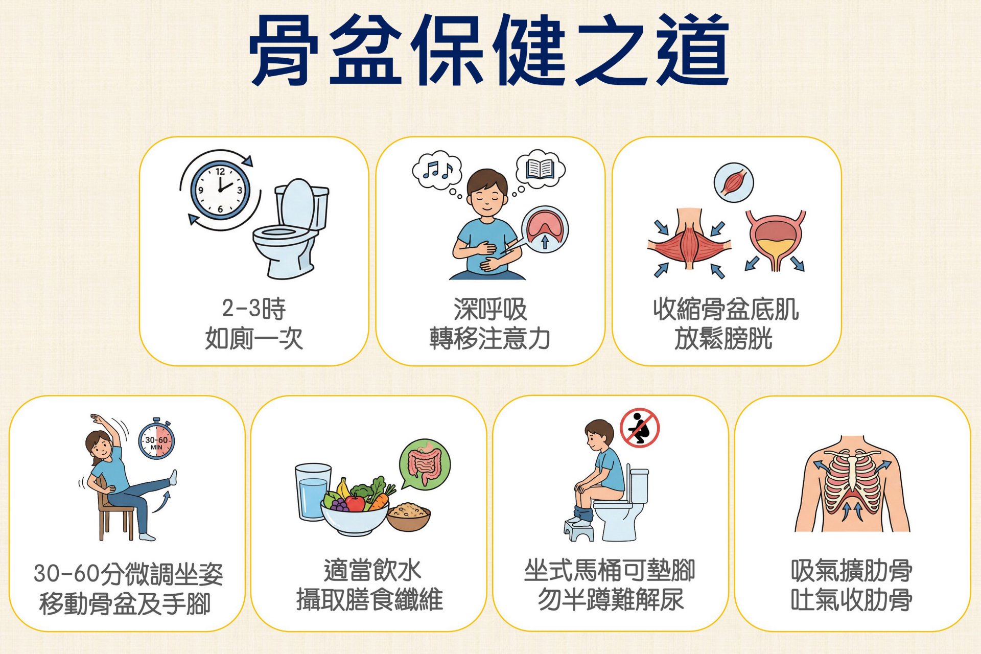 骨盆保健之道示意圖。