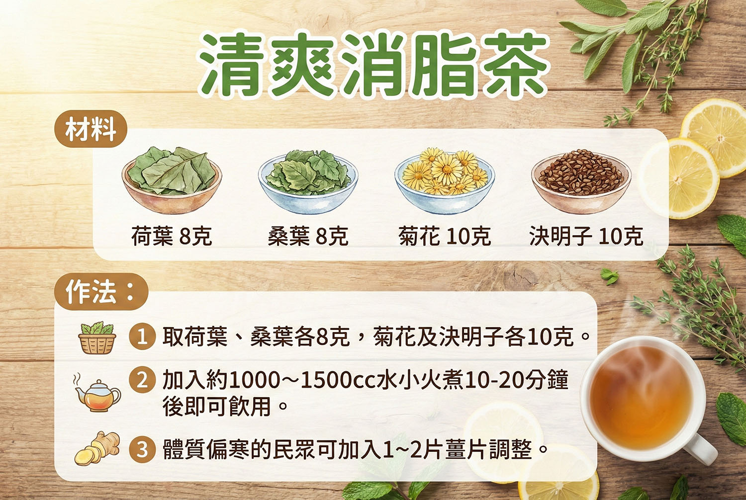 清爽消脂茶食譜。