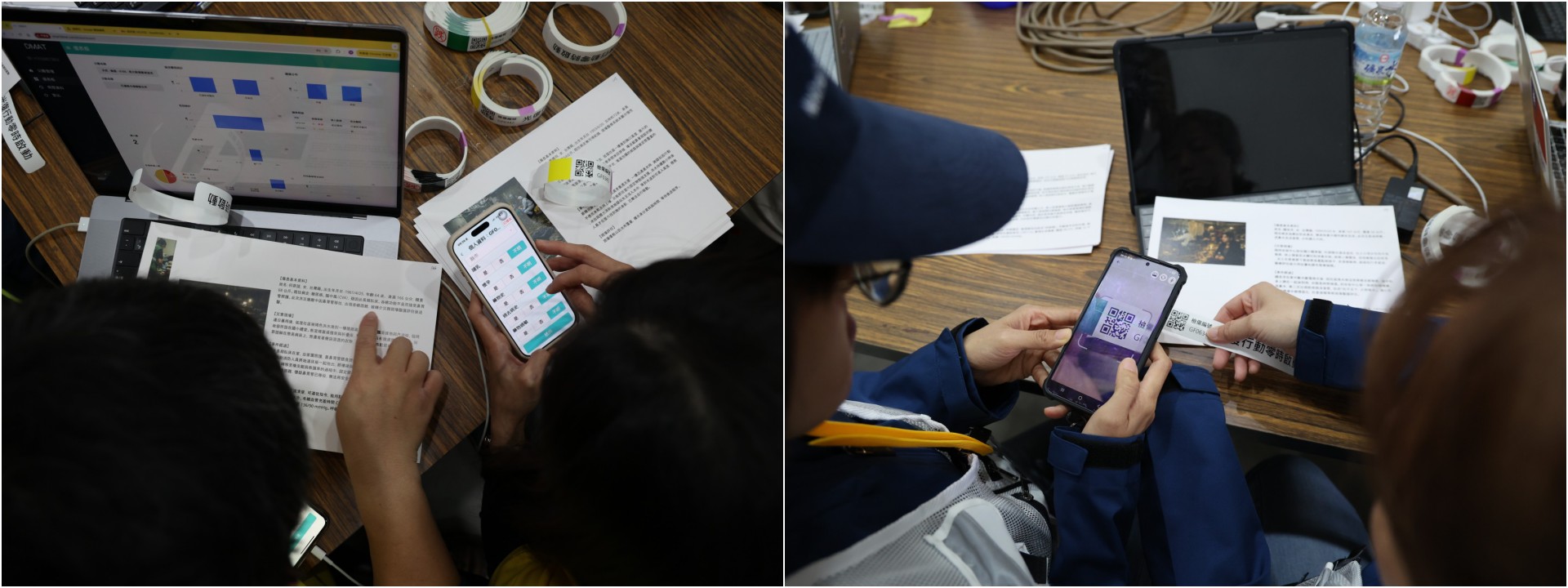 第二日桌上演練，災難醫療隊員拿到情境題卡做出檢傷分類判斷並以資訊系統上傳災難醫療隊協調運作中心DMAT-CC。