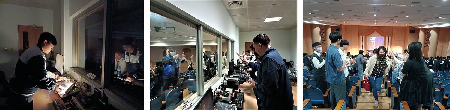 幕後的班級燈控同學，專注分秒給予台上的同學最完美的光彩。/家長會會長黃乙原觀賞完演出，給予表演藝術Aydar老師兩個大大的讚。/在孩子們熱烈的掌聲中歡送離場，家長們各個面帶欣喜的笑容。