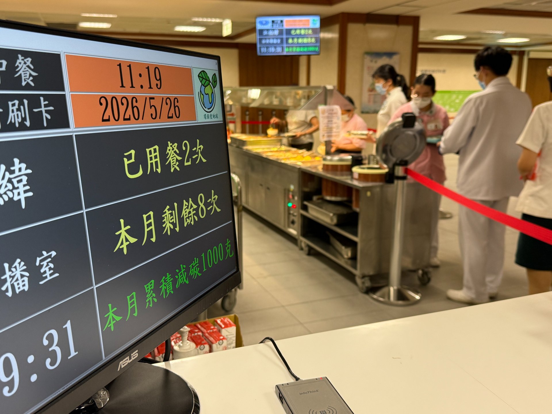 每次到員工餐廳用餐,都可以知道「累績減碳」數量。