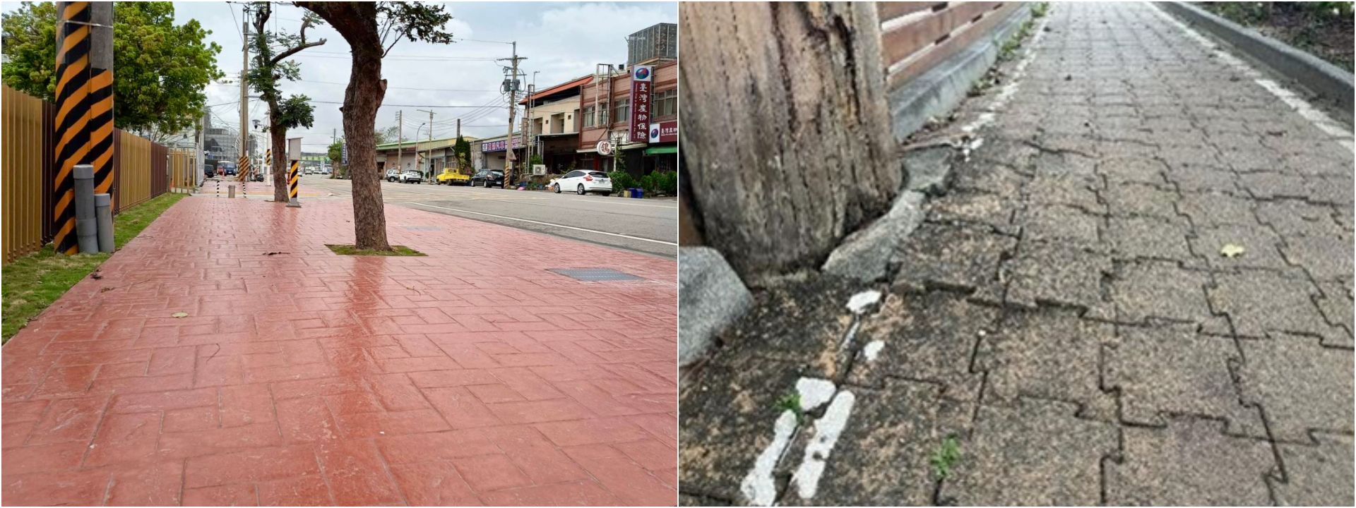 苗栗縣苑裡鎮苑裡國民小學通學步道更新前鋪面狀況(右) 苗栗縣苑裡鎮苑裡國民小學通學步道改善後優化校園周邊 (左)